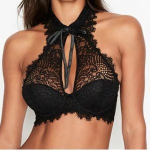 Victoria's Secret Size 34B Bra Dream Angels Black Lace Underwire Tie Choker